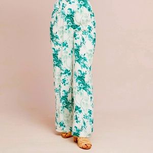 Christina Wide Leg Trousers in Green Floral Motif